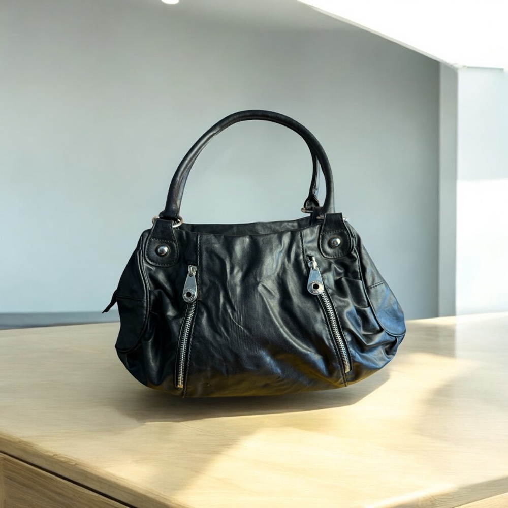 Nine CO BY NINE WEST BOHO CHIC Black Faux Leather Handbag Zipper closure pre-Own